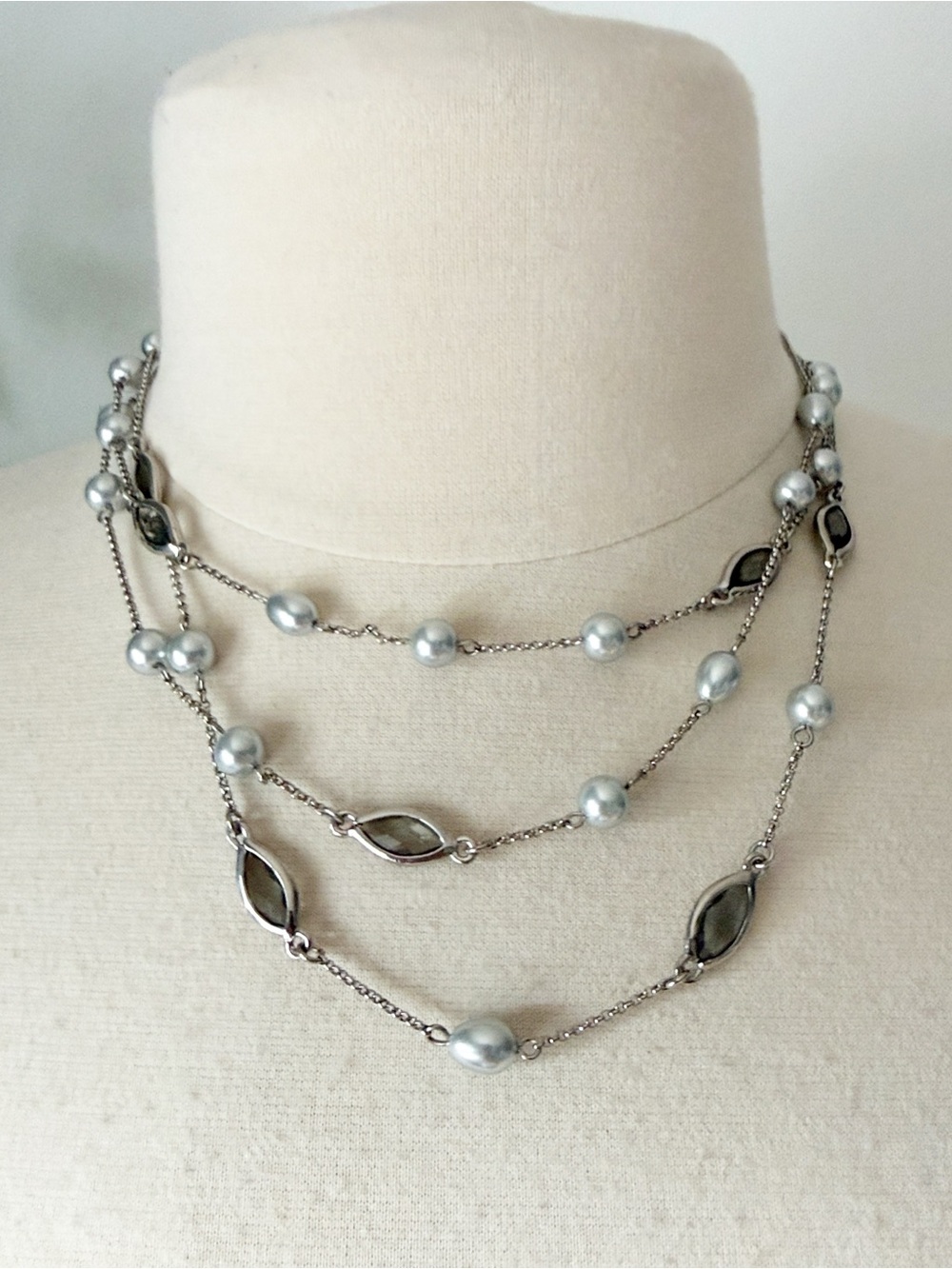 Monet Multi-Strand Silver Pearl Drop Necklace - Silver